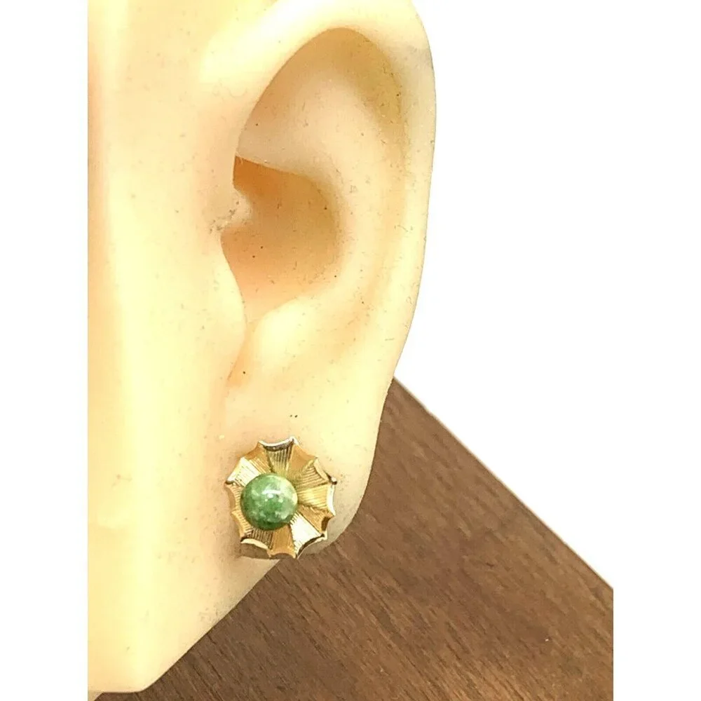 Earrings Pendant Set 14k Yellow Gold Green Gemstone 6mm Women's Estate Jewelry